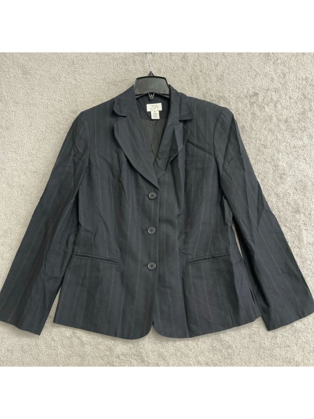 Loft Women's Size 10 Black Pinstripe Wool Blend Blazer Jacket P0571